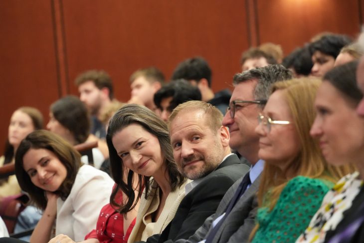 Findley looking at her sister after being surprised with the video