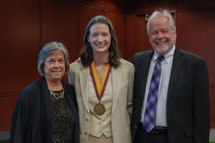 Former Professor Pugh smiles for a photo with Findley '95