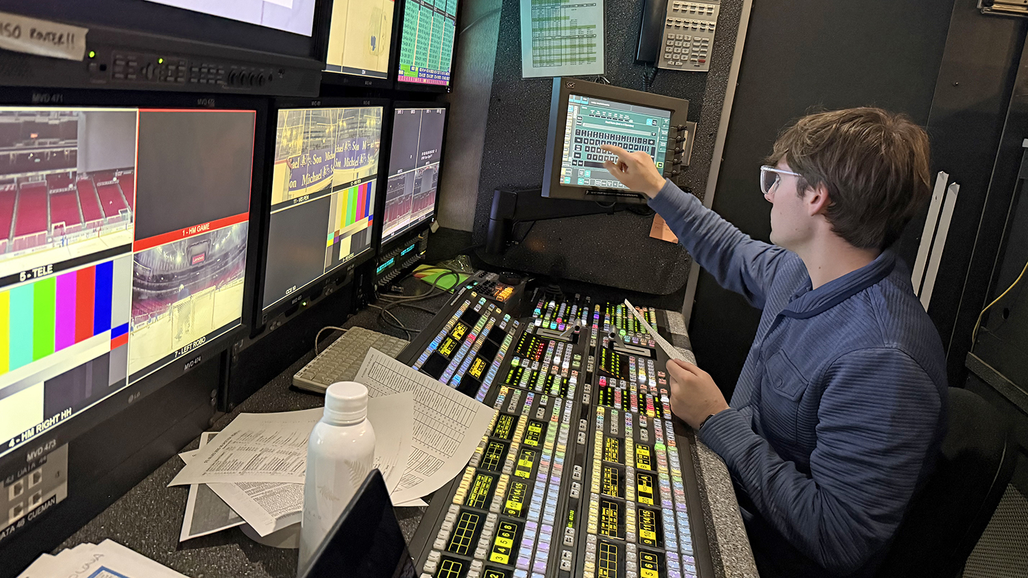 Philip Doherty ’26 in a FanDuel remote production truck