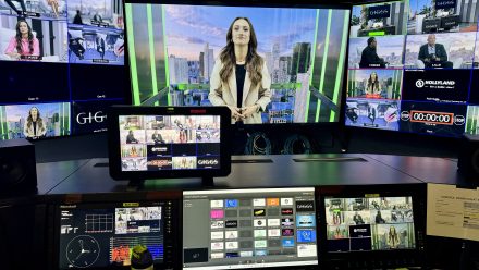 Nikki Sanz '18, pictured on a screen preparing for her Elevator Pitch.