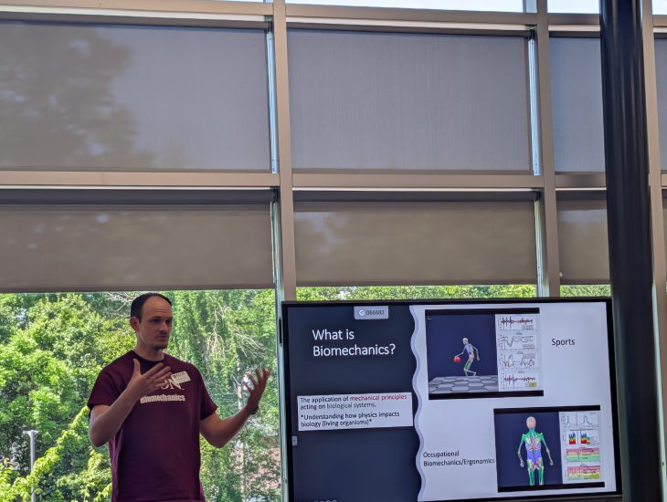 Jacob Gdovin orienting students to the field of biomechanics