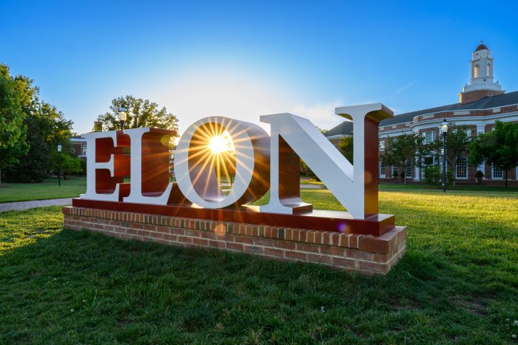Sunburst seen through Elon sign on April 30, 2026.