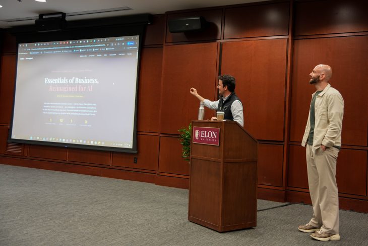 Essentials of Business Reimagined for AI, which proposed redesigning an introductory business course around a semester-long AI-powered simulation