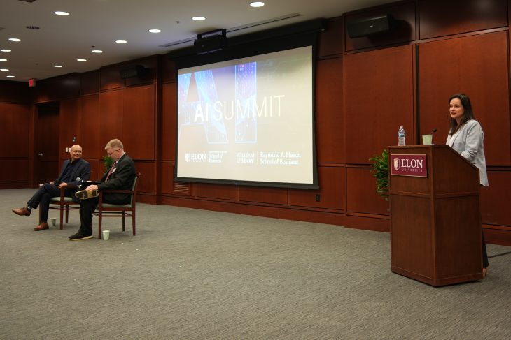 Margarita Kaprieylan, associate dean at the Love School of Business introducing the keynote
