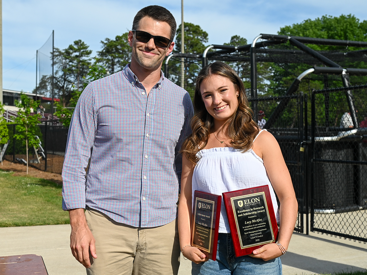 Lucy McAfee ’26 with Elon professor Alex Traugutt