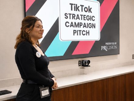Elon student presents TikTok campaign in Schar Hall