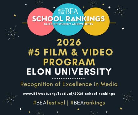 BEA graphic reading "#5 Film & Video Program: Elon University"