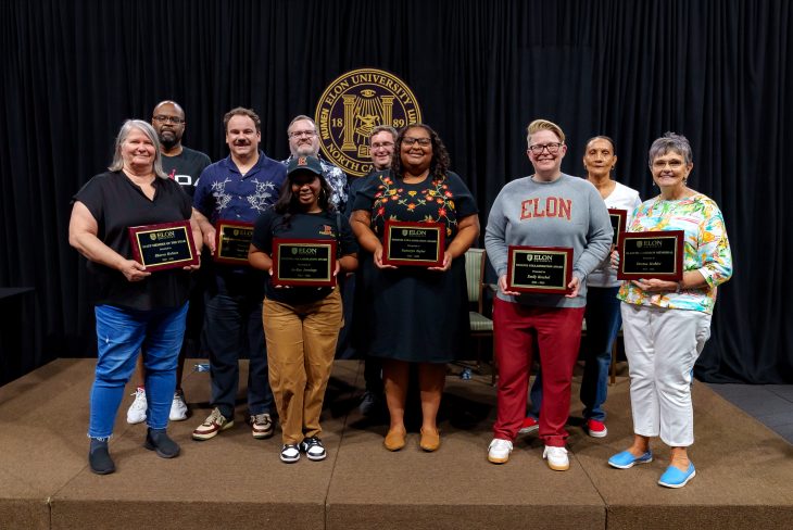 (Left to right) Sharon Holmes, Terrance Copling, Noah Orr, Ross Wade, Jo-Rae Jennings, Andrew Moffa, Kameryn Taylor, Emily Krechel, Carol Pulliam and Drema Holder pose for a photo after winning Phoenix and Staff Member of the Year awards.