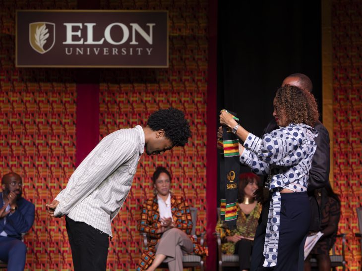 Dozens of students from the Class of 2026 were joined by family and mentors in Alumni Gym on May 21, 2026, for the annual Donning of the Kente ceremony.