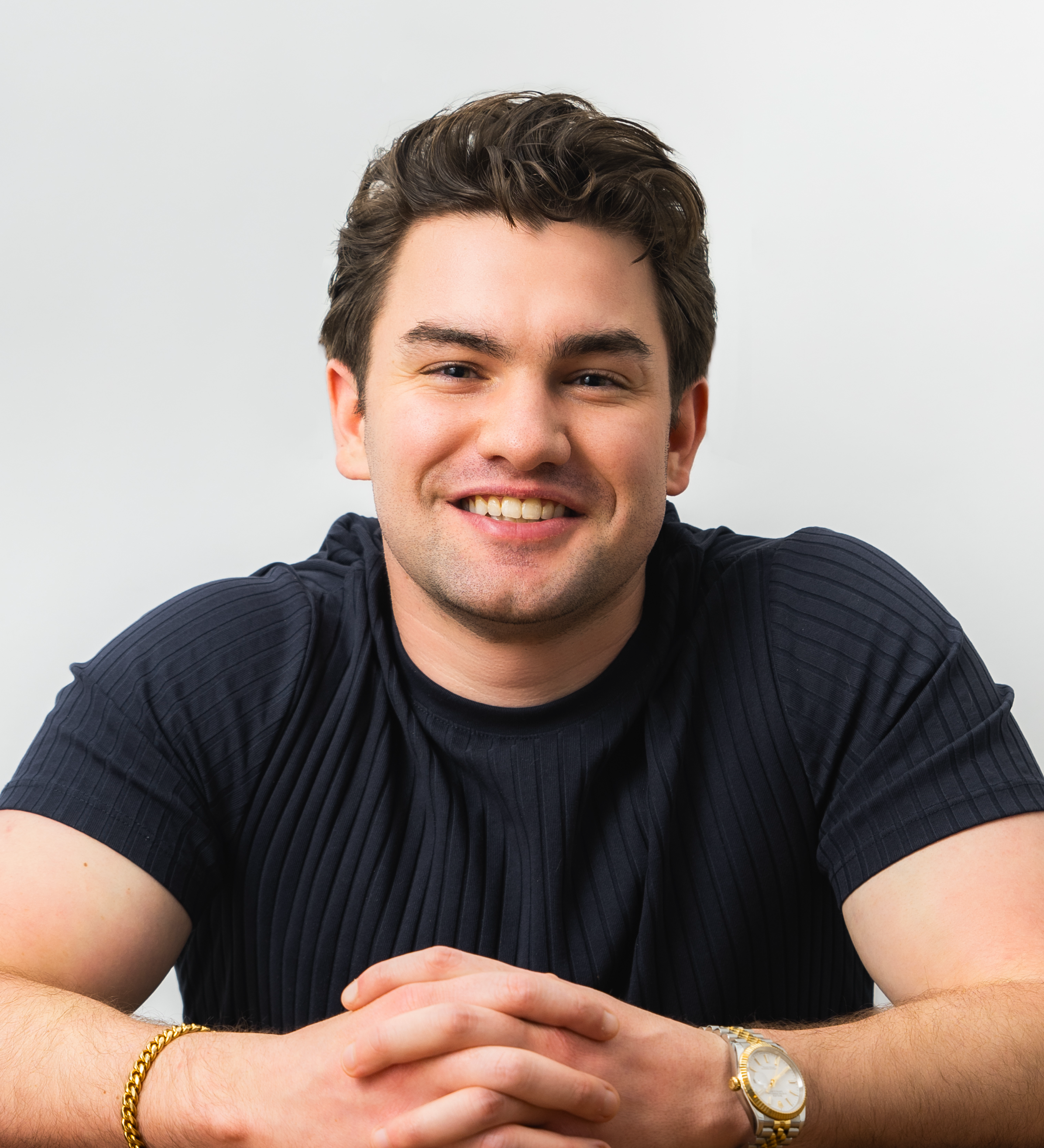 Photo of a man in black shirt on a white background