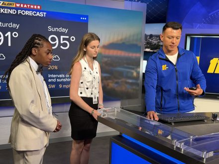 EJP students at ABC11's anchor desk.