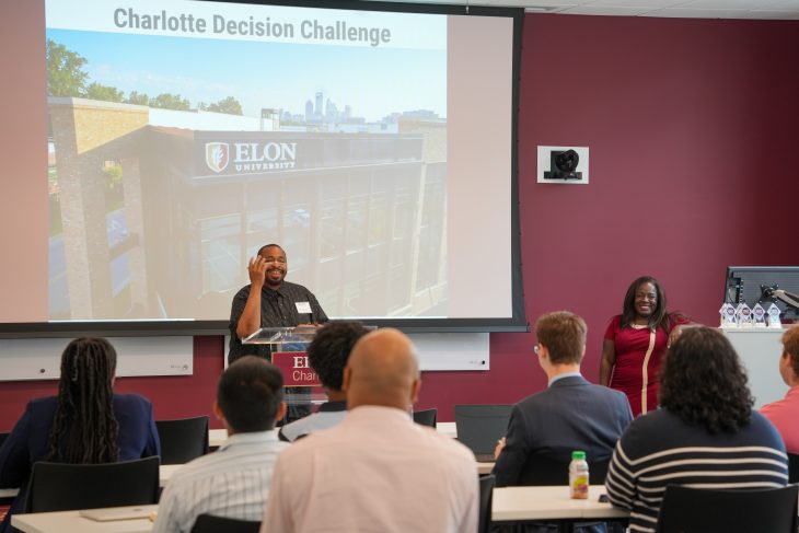 John L. Walton II, a Mecklenburg County consultant, speaks during the Charlotte Decision Challenge