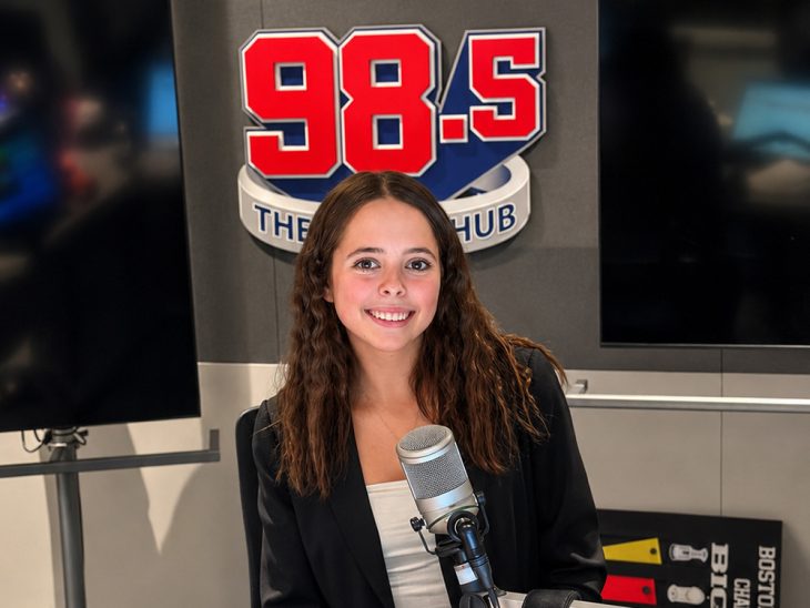 Marchand sits inside the 98.5 The Sports Hub studio, where she is spending the summer learning from broadcasters at Boston's leading sports radio station.