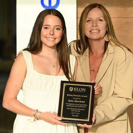 Rylee Marchand stands with Professor Cara Lucia.