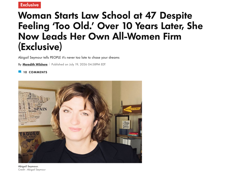 A screenshot of People.com's headline and photo of Abigail Seymour