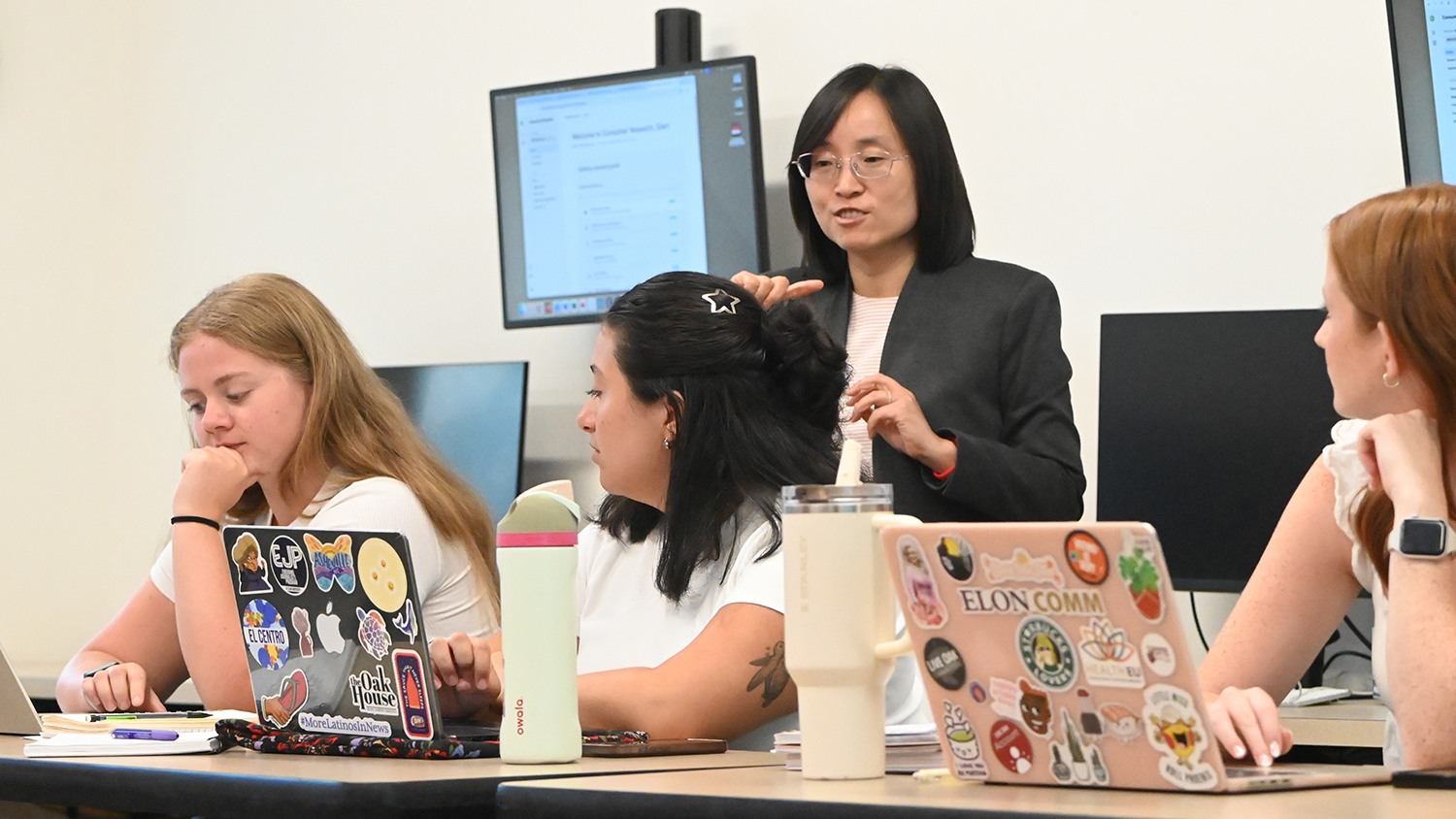 Qian Xu, professor of strategic communications and A.J. Fletcher Professor, speaks to a fall 2025 class at ������Ƶ