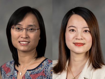 Elon professors Qian Xu (left) and Jenny Jiang