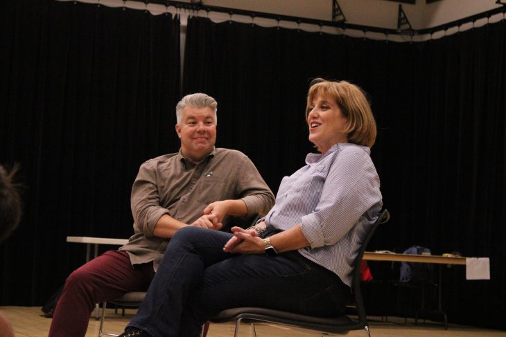 Assistant Professor of Music Theatre Jacob Brent sits with Broadway's Sharon Wheatley on Sept. 20. Wheatley, original cast member of "Come From Away," worked with Elon students preparing to stage the show.