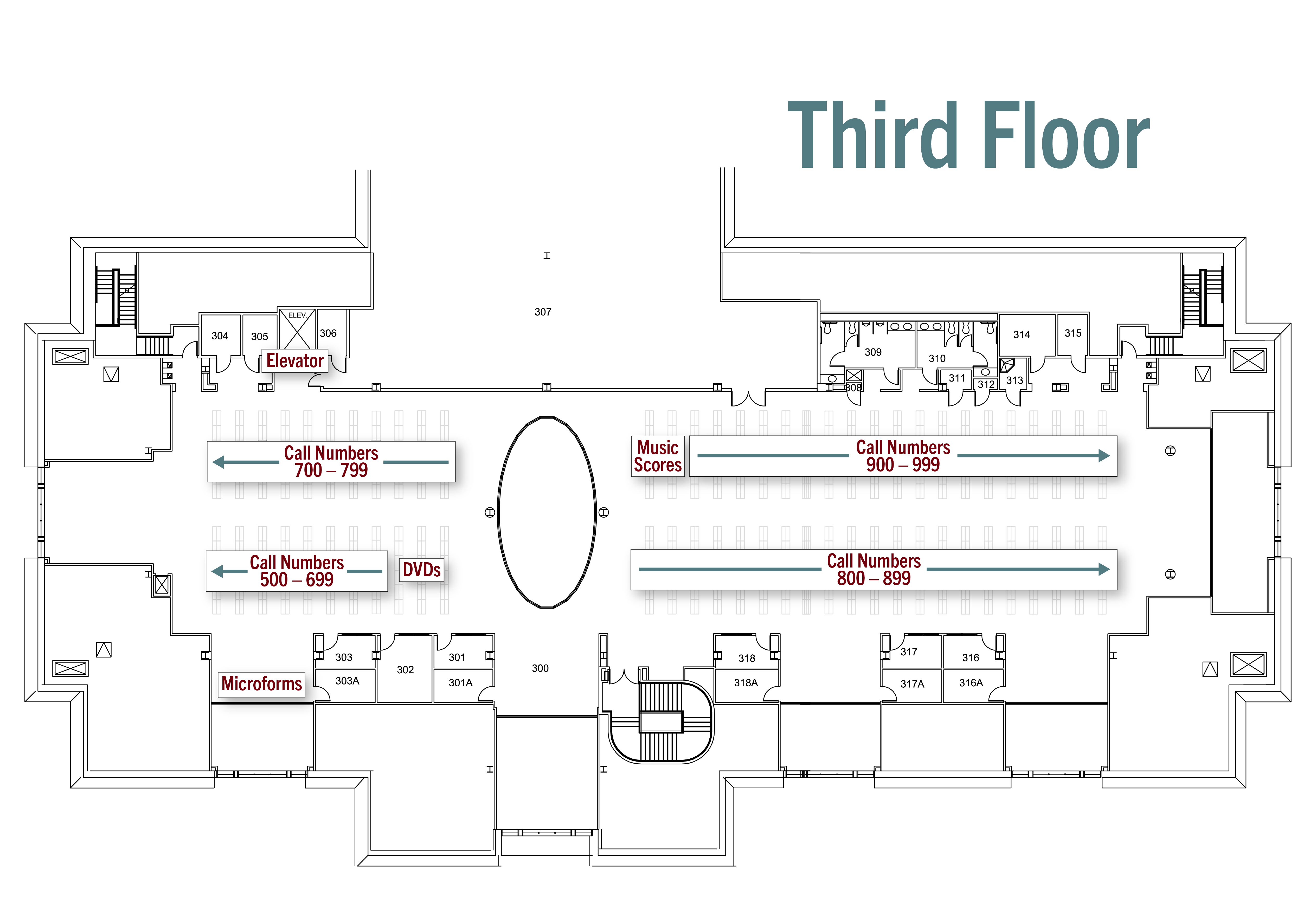 Floor plan of Belk Library third floor.