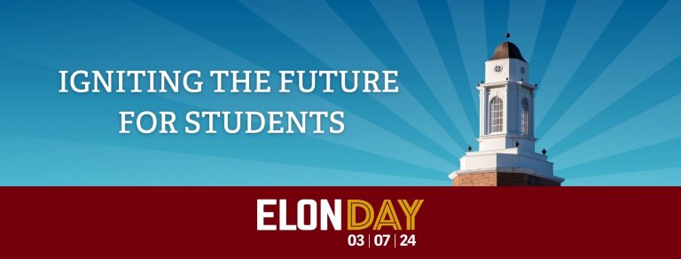 igniting the future for students blue sky cupola - Elon Day logo
