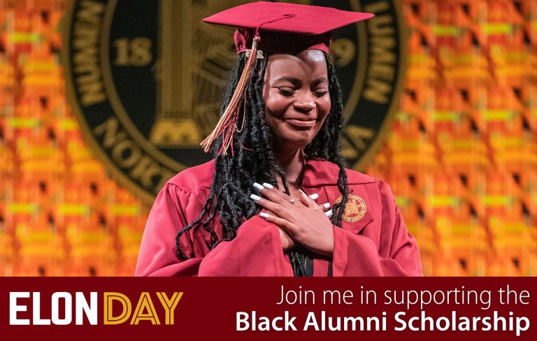Student at donning of the Kente on stage - Elon Day - Join me in supporting the Black Alumni Scholarship