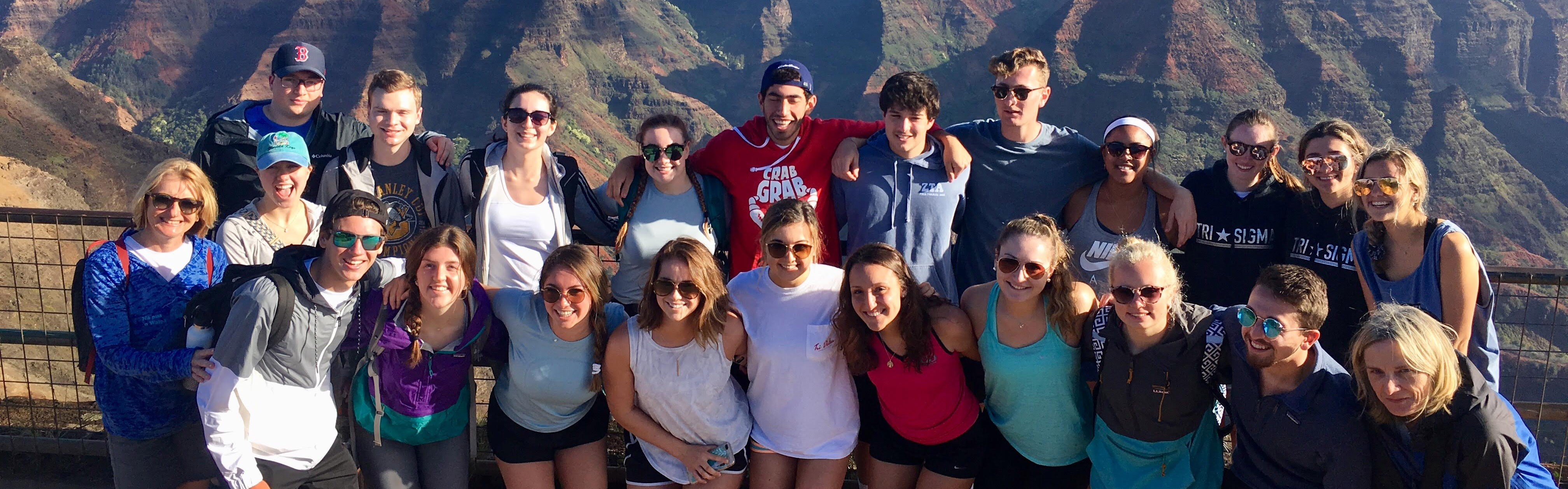 Students in front of a volcano in Hawaii during a Study USA trip.