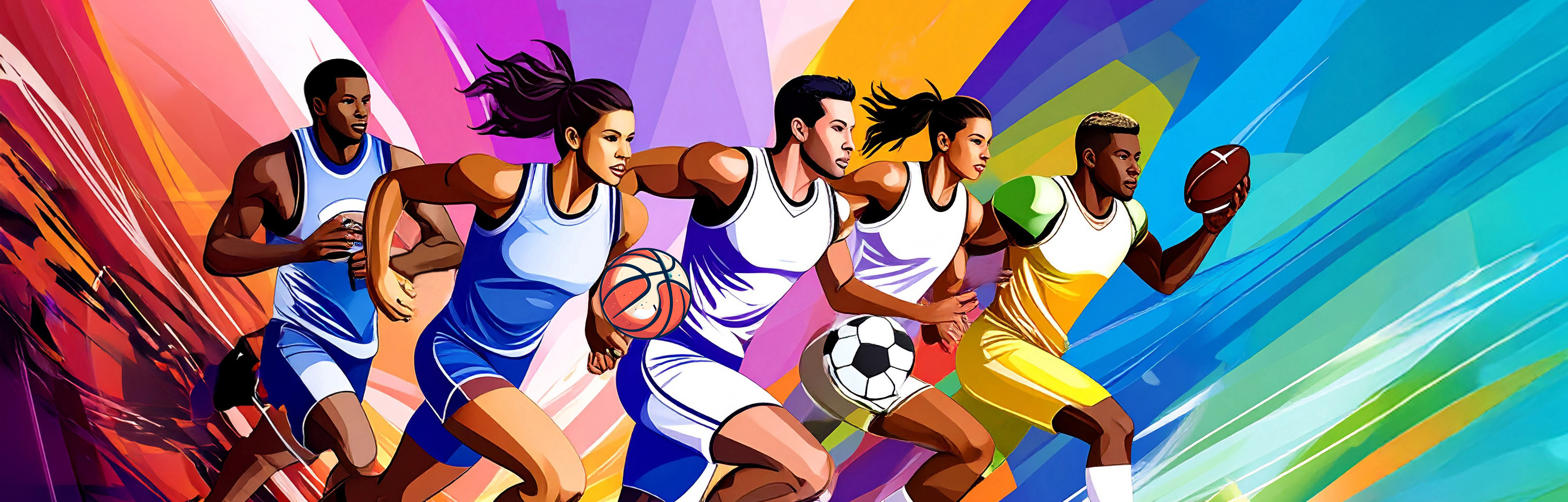 artwork of athletes running