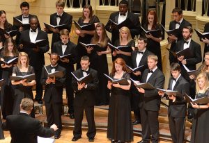 Members of the Camerata choir singing in Whitley Auditorium