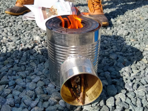A picture of a stove made out of an aluminum can