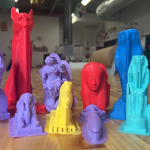 Coloful 3D prints on table