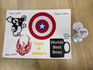 Stickers and button examples