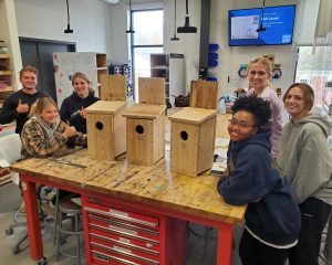 Students with their 3 owl boxes