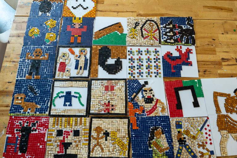 The mosaics from a class on a table