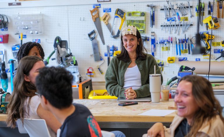 Student testing out her head-worn prototype