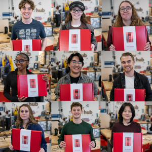 9 students holding Kickboxes