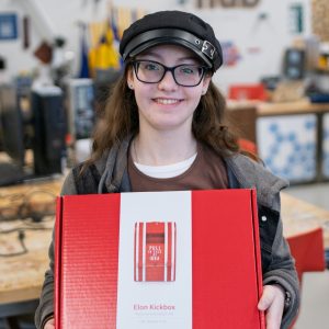 Meghan holding a Kickbox