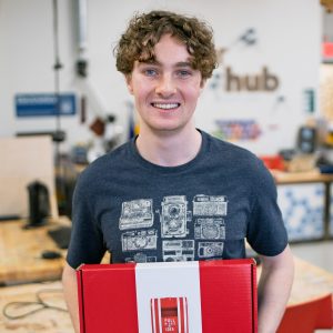 Sebastian holding his Kickbox