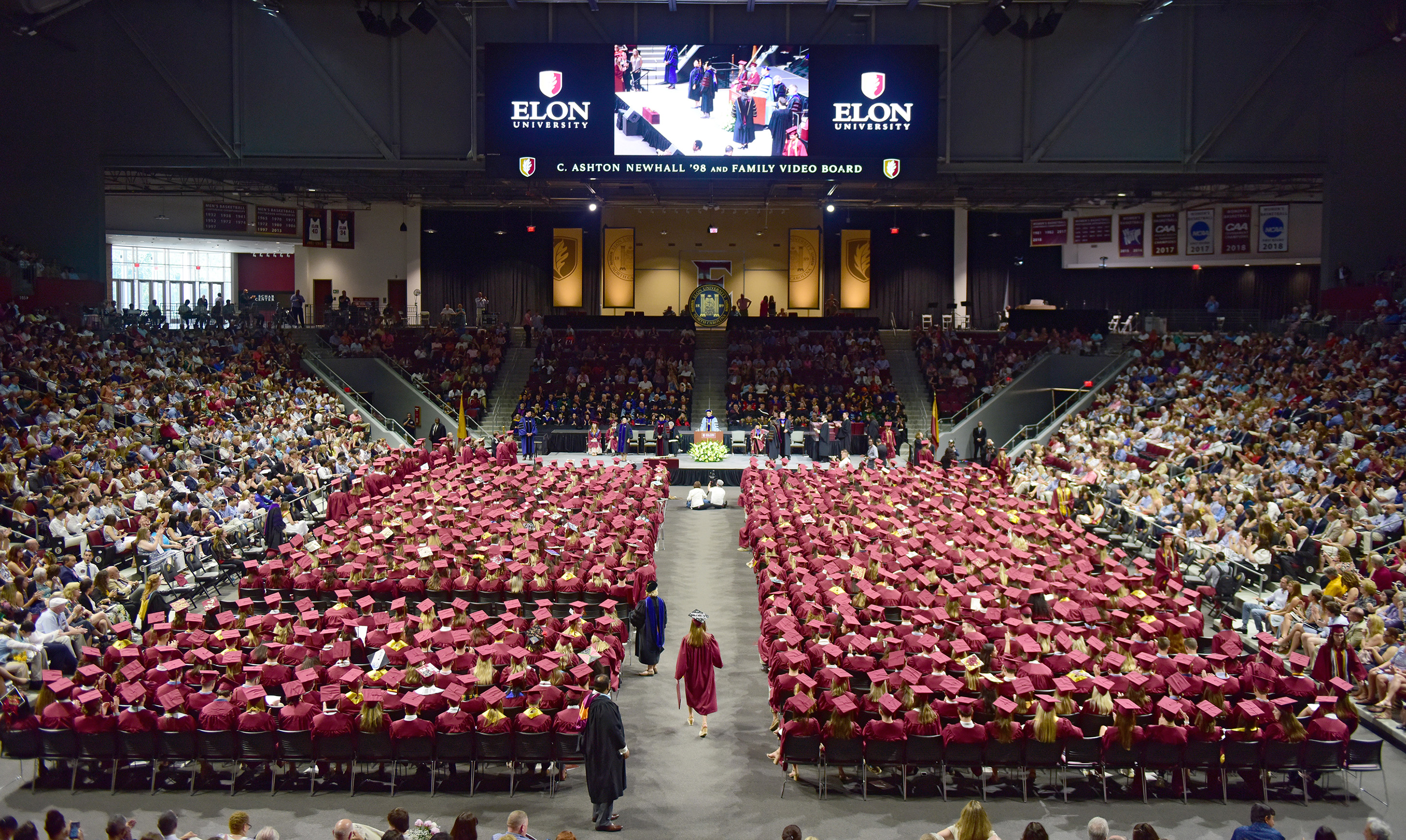 Commencement ceremony in the Schar Center at Elon